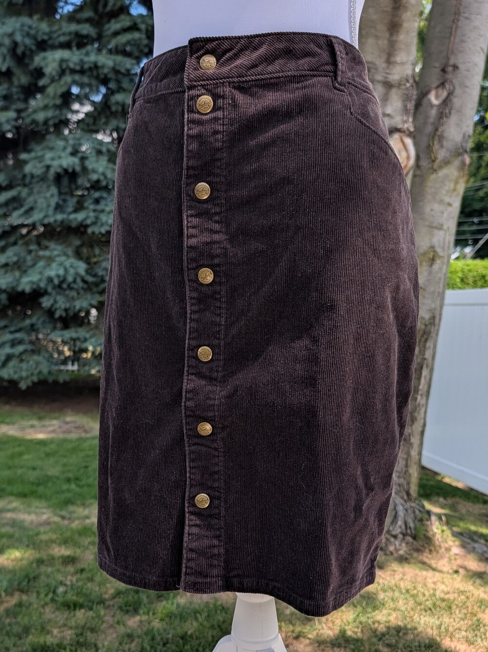 Corduroy Woolrich Skirt Size 12 Brown Straight Pockets Snap Close Soft